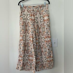 Tahari TropicalPrinted Linen Wide Leg Pants M
